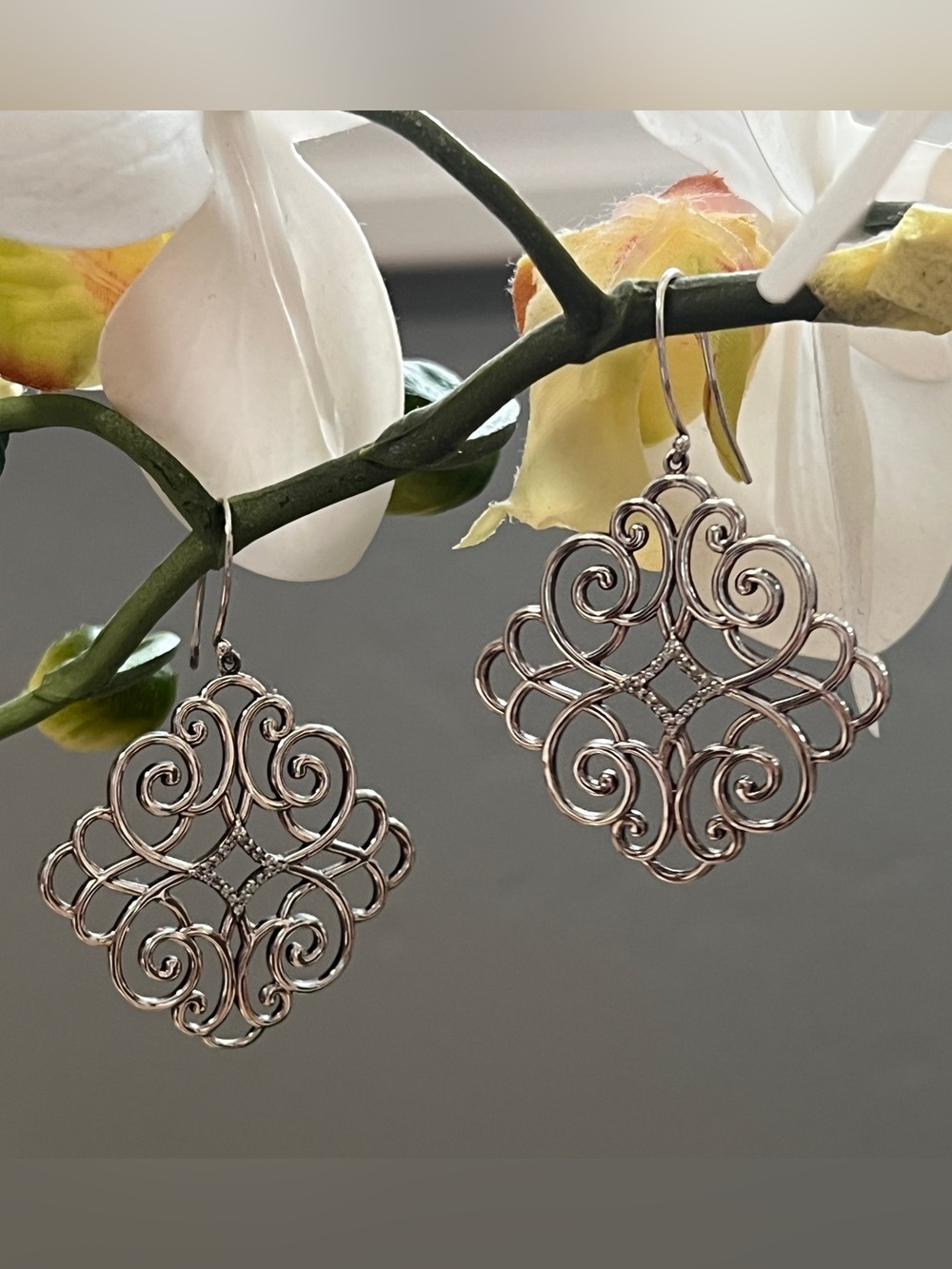 Stuller Filigree Scroll Sterling & Diamond Earrings
